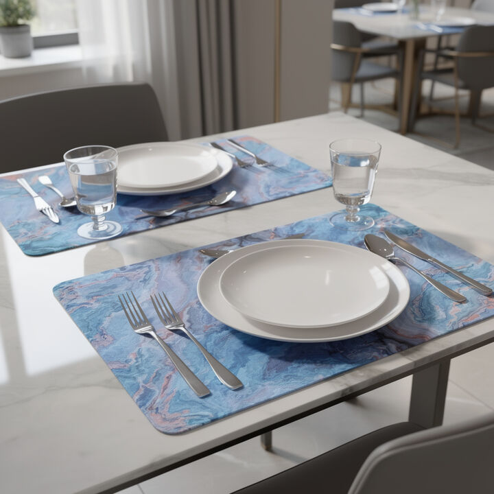 HomeRoots 18" Set of Two Blue Abstract Faux Marble Cork Placemats