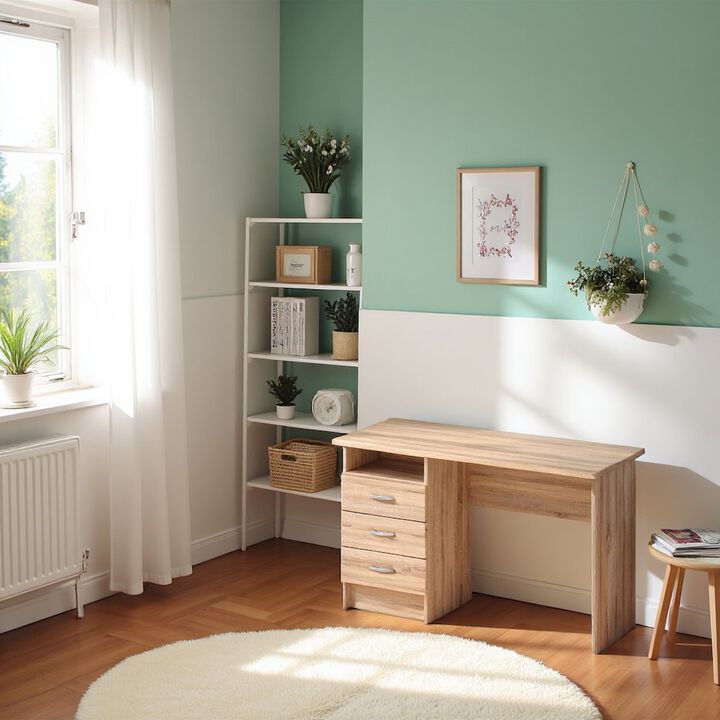 FurniFact Brown Office Desk with Drawers - Compact Desk with File Cabinet Storage