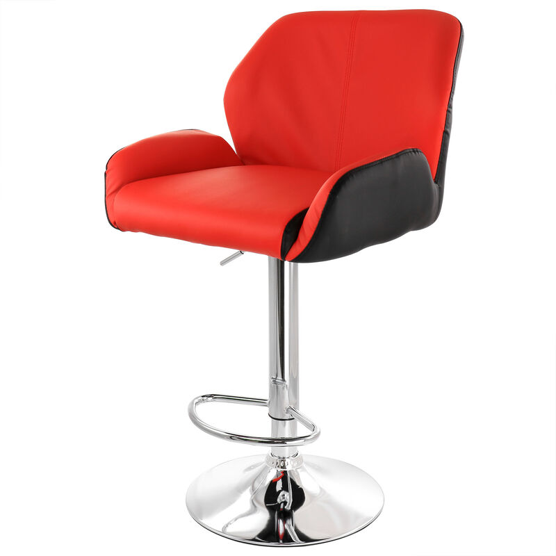Elama 2 Piece Adjustable Faux Leather Bar Stool in Red and Black with Chrome Base