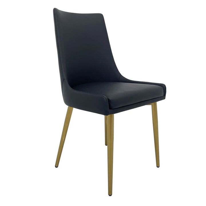 Rusa Dining Chair Set of 2, Black Faux Leather Upholstery, Gold Legs