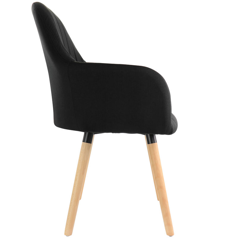 Elama 2 Piece Fabric Tufted Chair in Black with Wooden Legs