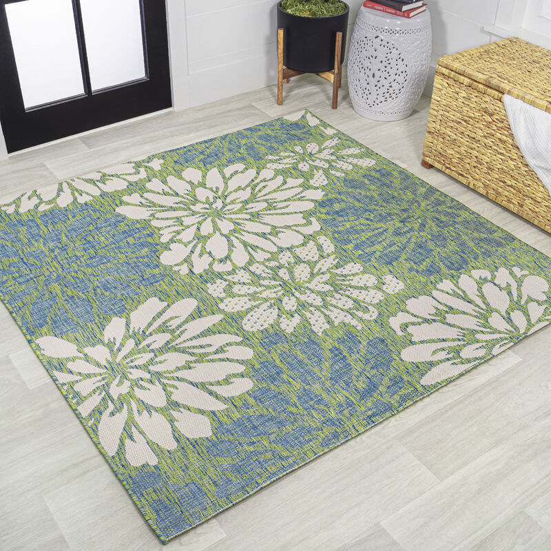Zinnia Modern Floral Textured Weave Square Indoor/Outdoor Area Rug