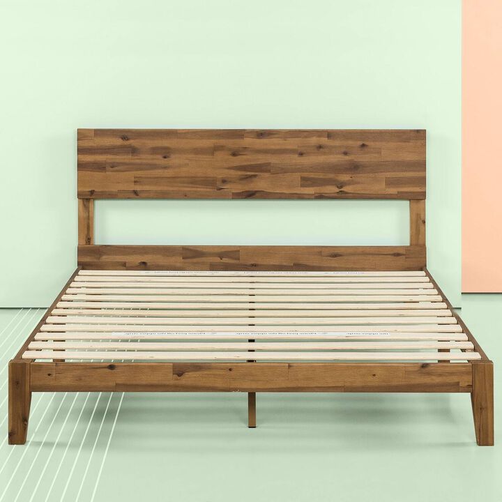 Hivvago King size Modern Wood Platform Bed Frame with Headboard in Medium Brown