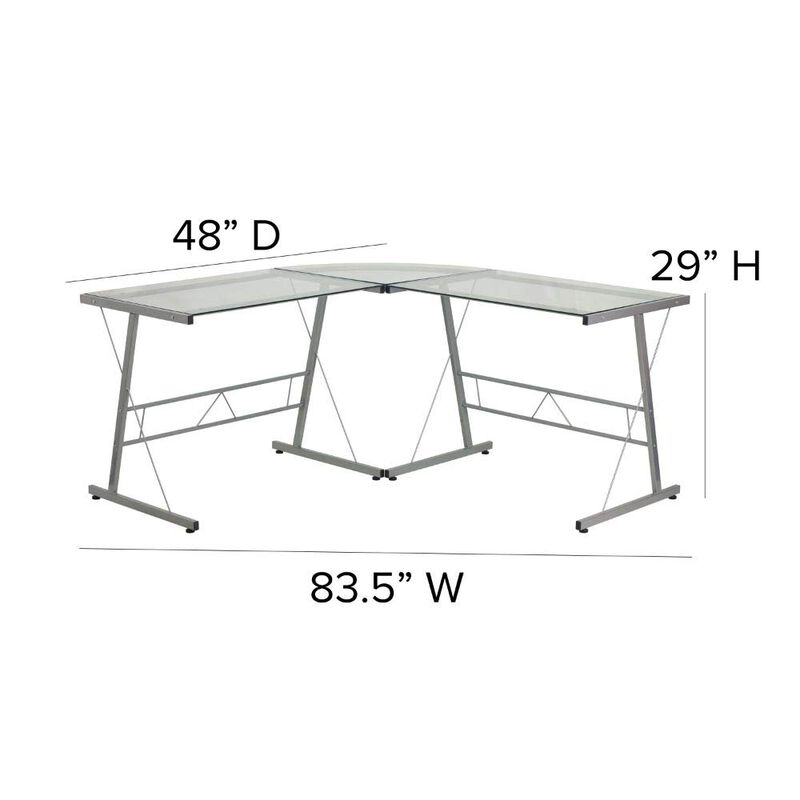 Flash Furniture Ginny L-Shaped Desk 83.5" Computer Corner Desk, Gaming Corner Desk, Home Office Corner Desk, Gaming Desk, Space Saving, Easy to Assemble, Clear