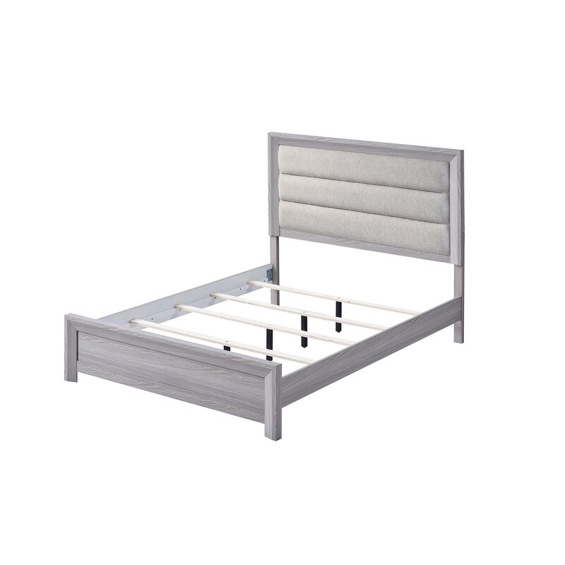 Laide King Bed with Channel Tufted Upholstered Headboard, Driftwood Gray image number 2