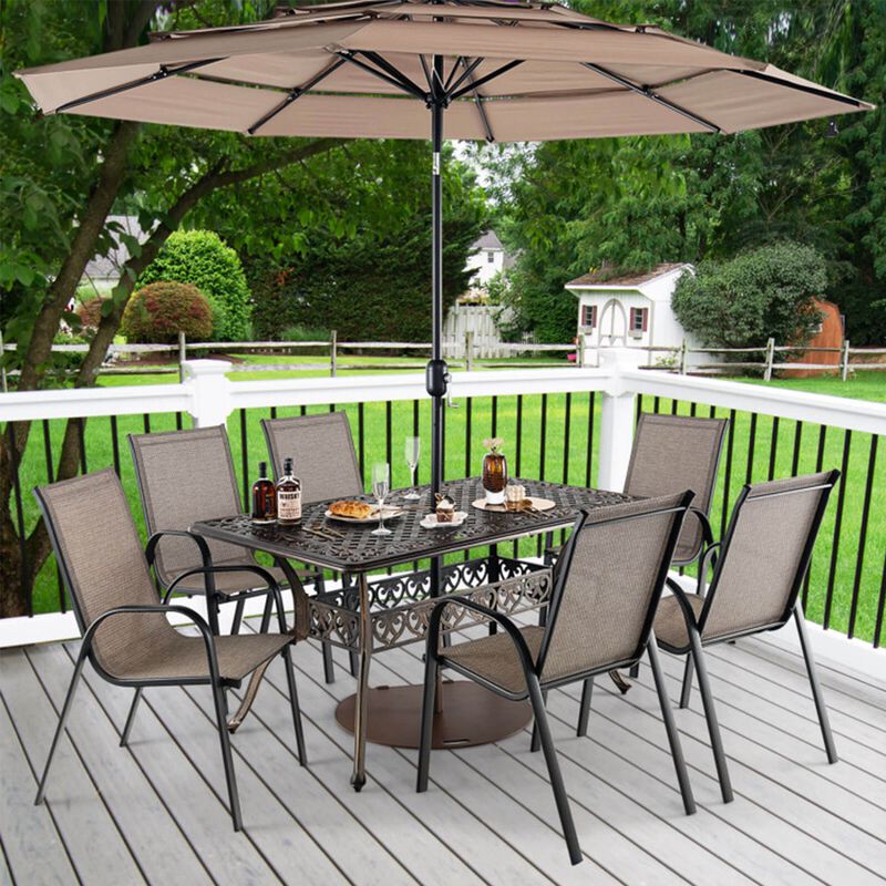 59" Cast Aluminum Patio Dining Table with Umbrella Hole for 6 image number 6