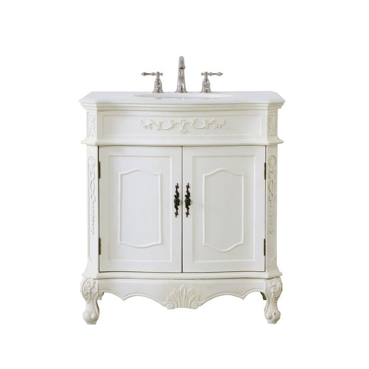 Elegant Kitchen and Bath 32 inch Single Bathroom vanity in antique white