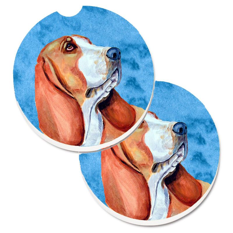 Caroline's Treasures Blue Basset Hound Set of 2 Cup Holder Car Coasters LH9377BUCARC, 2.56, Multicolor image number 0