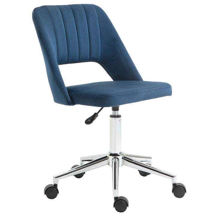 Blue Velvet Office Chair: Executive Mid Back with Thick Padding