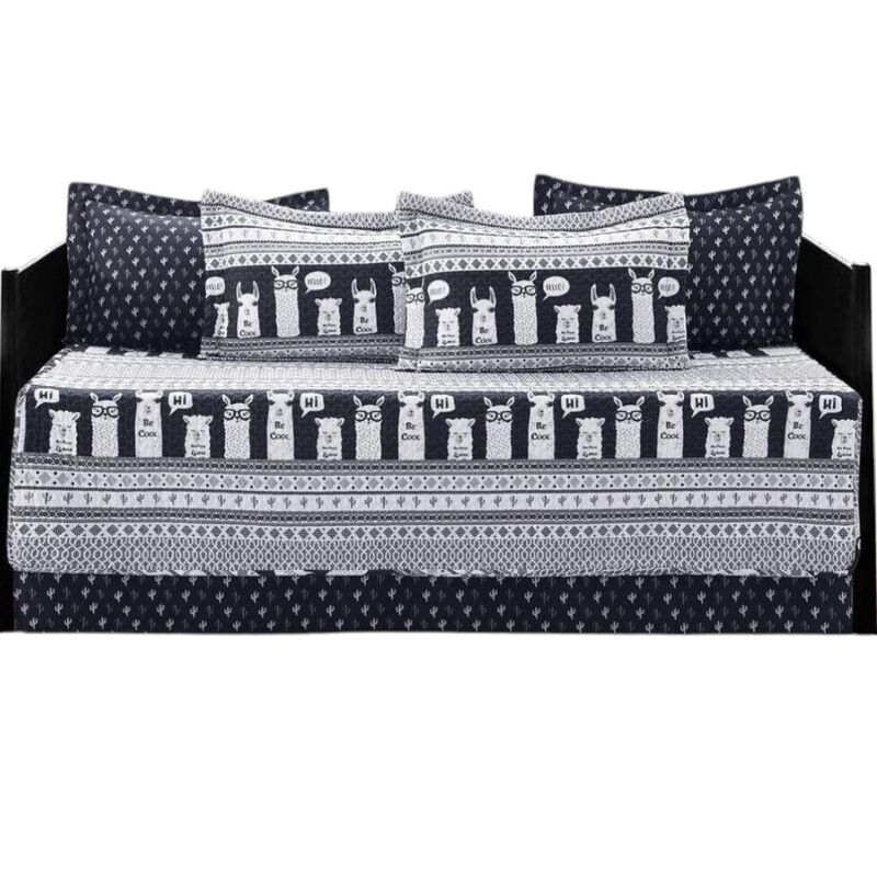 Hivvago Navy White Stripes Llama Cactus Southwest 6 Piece Lightweight Daybed Cover Set