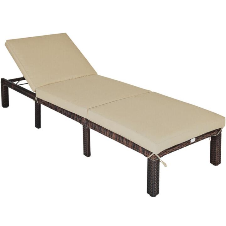 Hivvago Paito Wicker Chaise Lounger with Adjustable Backrest and Cushion