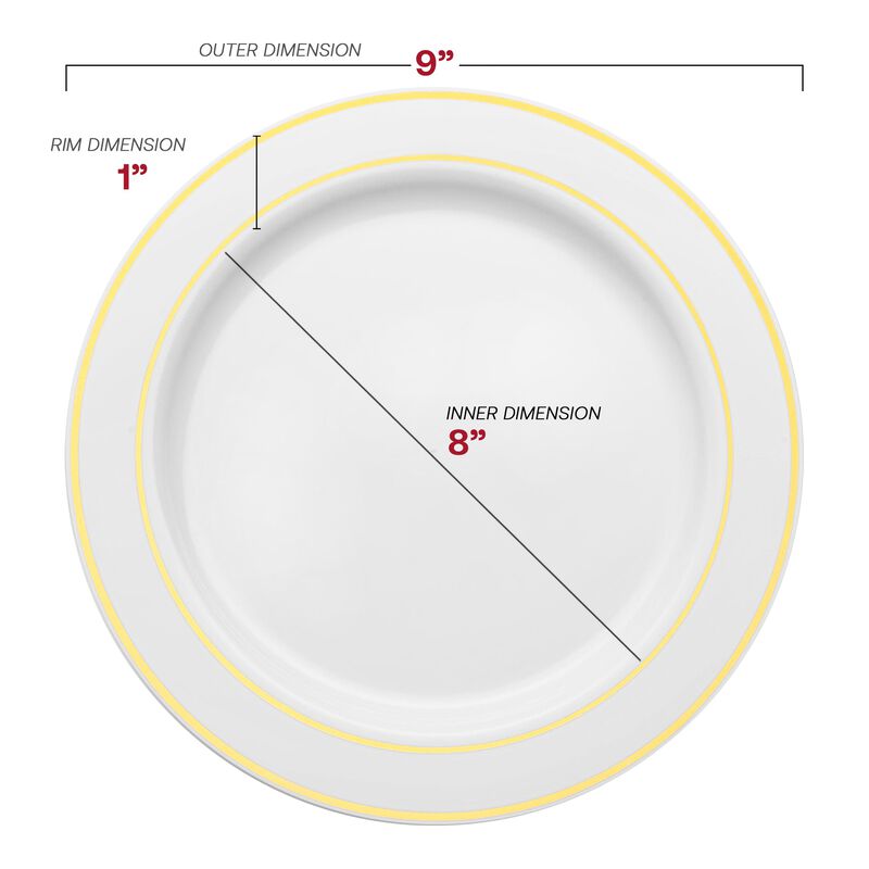 9" White with Gold Edge Rim Plastic Buffet Plates (60 Plates) image number 2