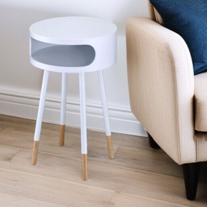 Elegant Solid Wood Round Nightstand &ndash; End Table with Lower Shelf for Storage