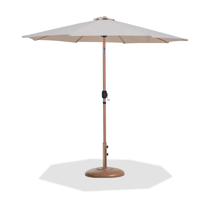 Meridian Furniture Fiji Beige Fabric / Teak Aluminum Patio Umbrella with Base Sets