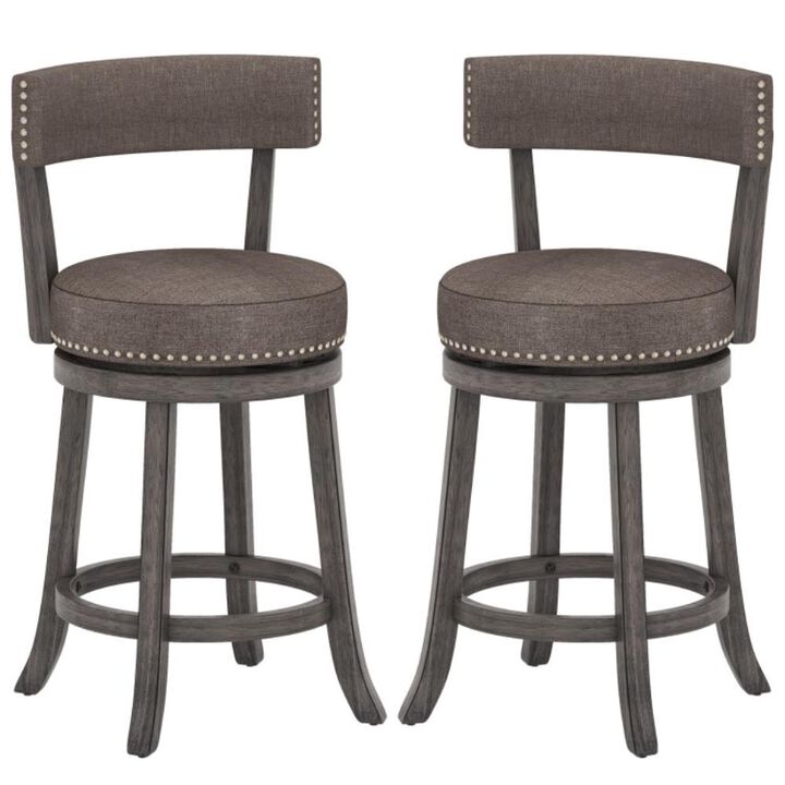 Hivvago Set of 2 Counter Height Chairs with 360° Swivel Seat and Rubber Wood Frame