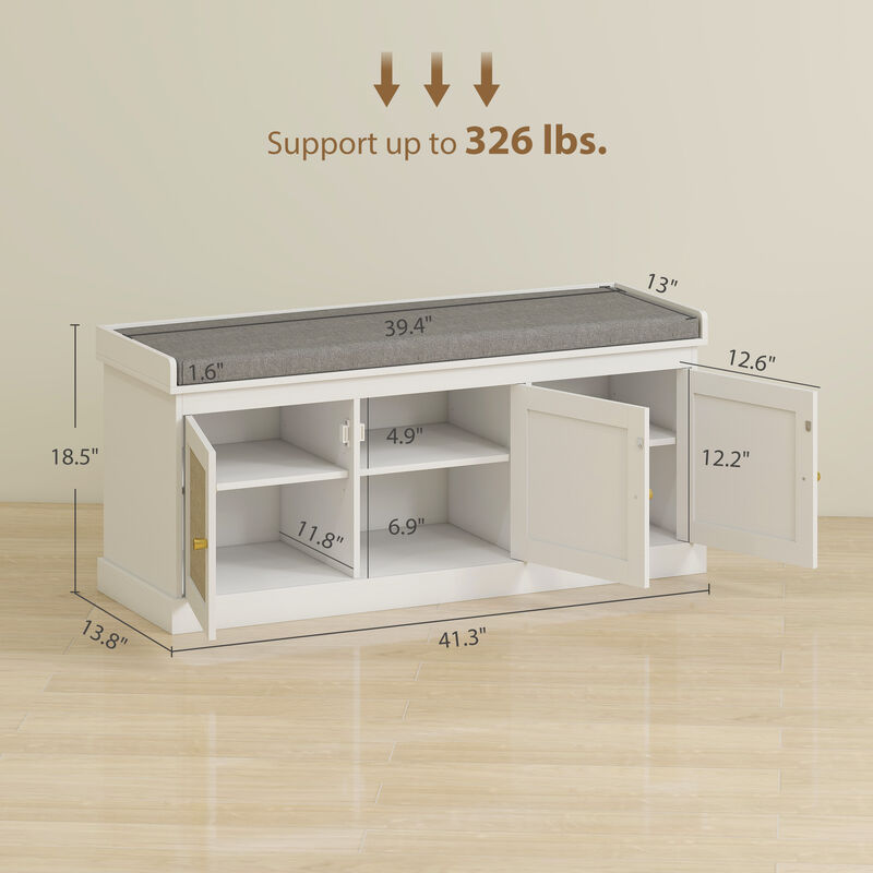 Hivvago Entryway Shoe Bench with Woven Doors and Shelves image number 2