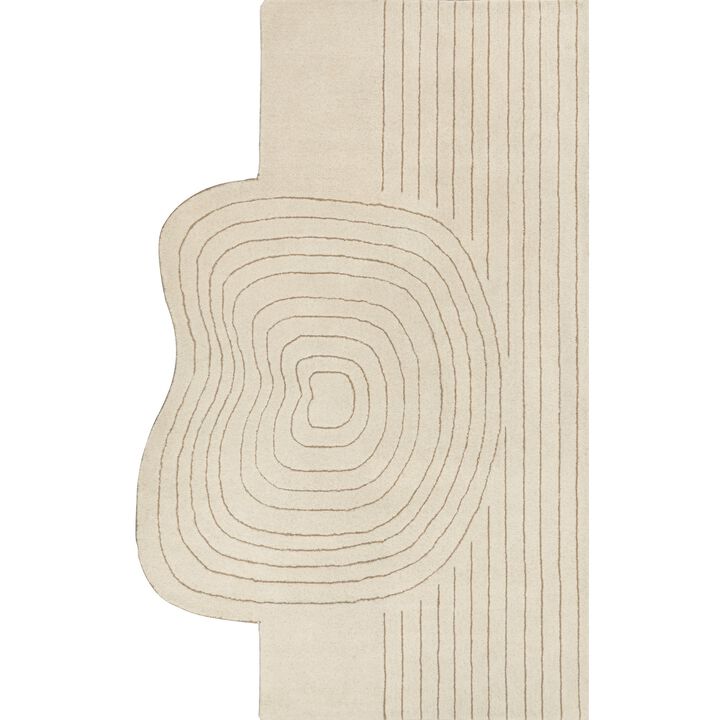 Retro Bohemian Abstract Striped Handwoven Wool Ivory/Beige Area Rug