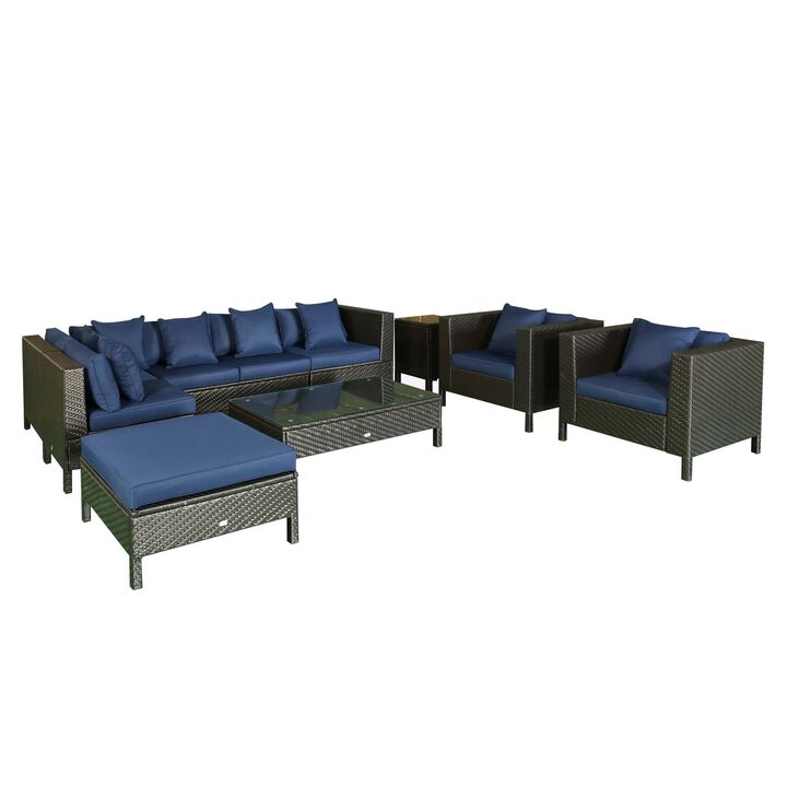 Outside Sitting & Conversation Sofa Set w/ Thick Sofa Cushions & Tea Table, Navy