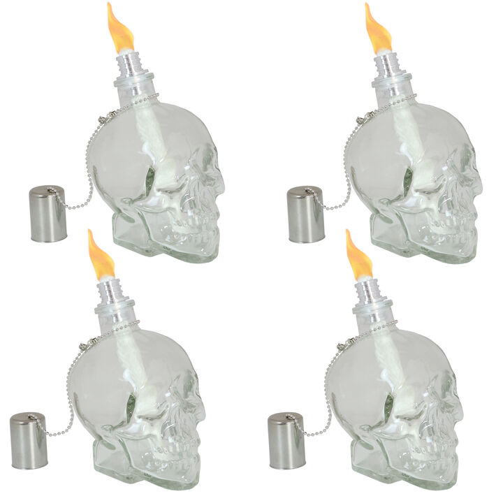 Sunnydaze Set of 4 Grinning Skull Glass Tabletop Torches