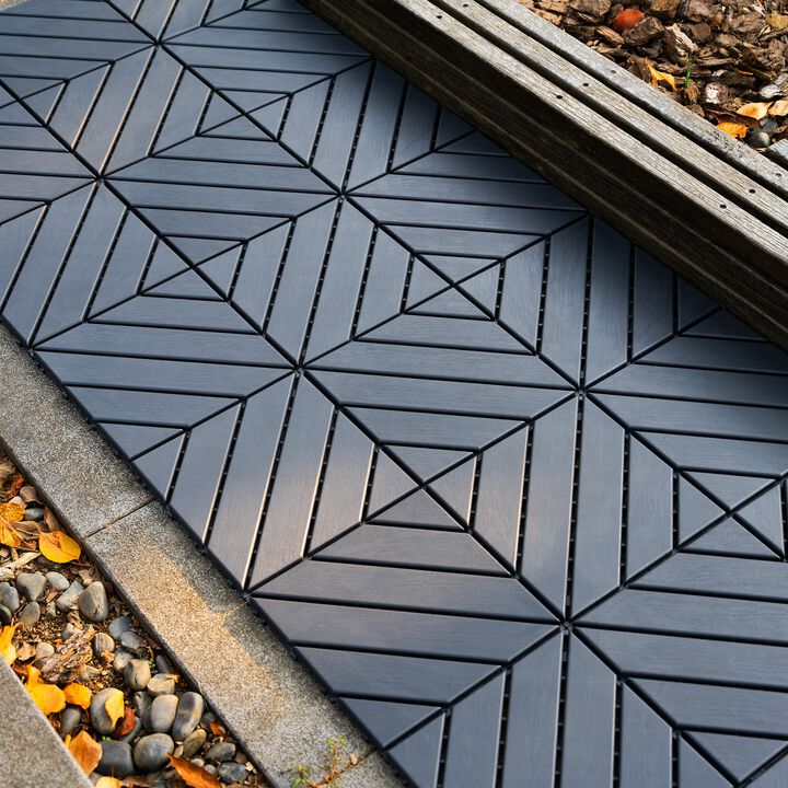 Plastic Interlocking Deck Tiles, 44 Pack 12"x12" Waterproof Patio Flooring, Diagonal Groove Design