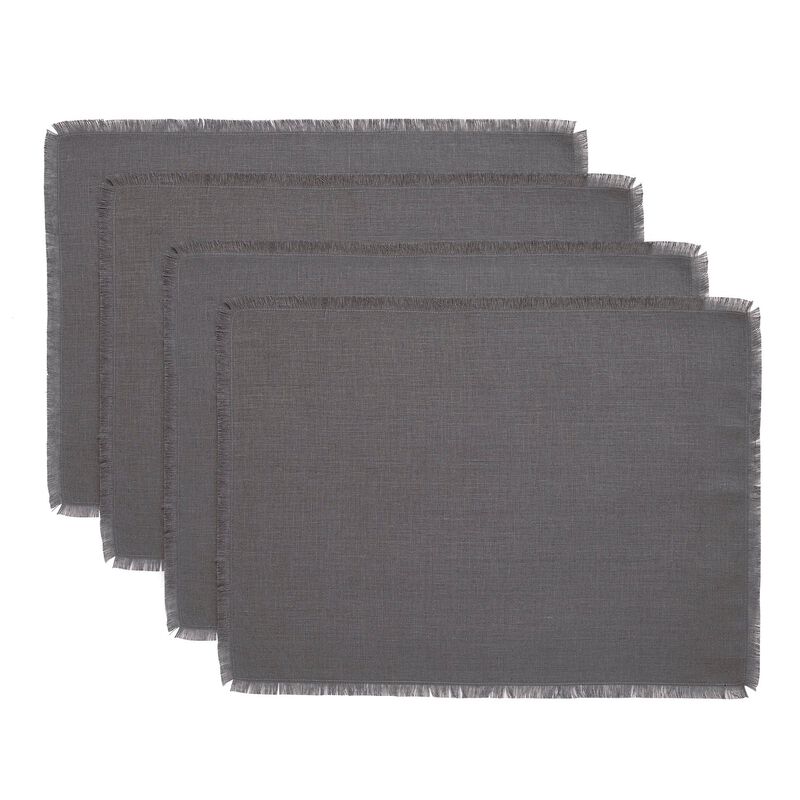 Solino Home Fringe 100% Linen Placemats &ndash; Set of 4, 14 x 19 in, Machine Washable, Holiday and Everyday Dining