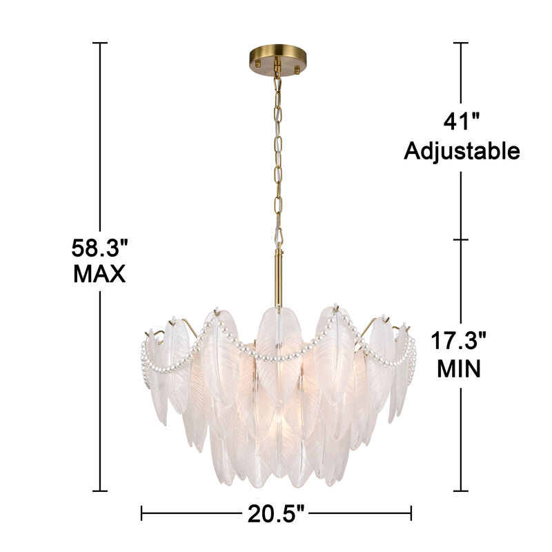 Abril Brushed Shiny Brass 7-Light Glass Feather-shaped Chandelier image number 4