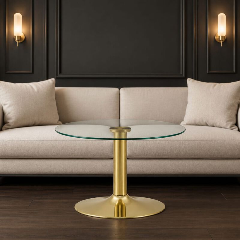 GOODSILO Round Tempered Glass Coffee Table with Sturdy Metal Base Multi-Purpose Side Table for Living Room Balcony Study Small Apartment Friendly Home Furniture image number 2