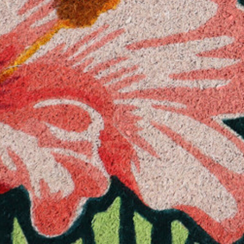 HomeRoots 18" X 30" Blue and Pink Coir Tropical Outdoor Door Mat image number 2