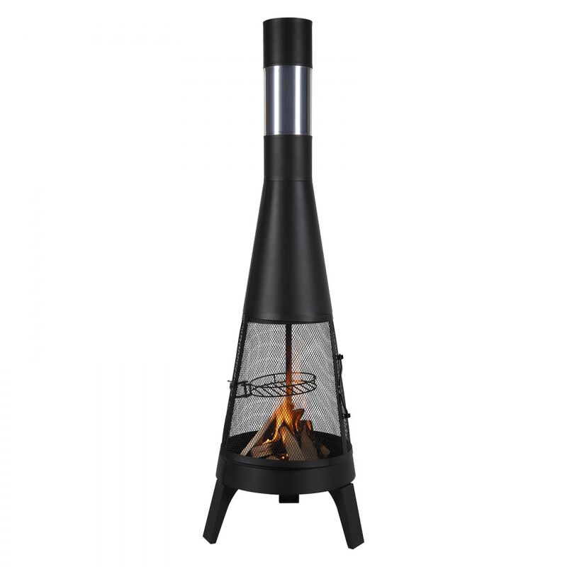 Outdoor Chiminea Firepit with Grill Mesh and Chimney for Wood Burning image number 6