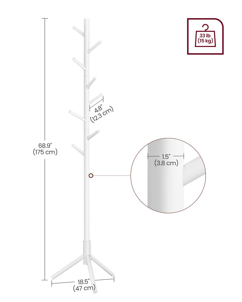 Coat Rack with 8 Hooks, Solid Wood Coat Tree Free Standing, 18.5 Inch Dia Base, for Clothes image number 7