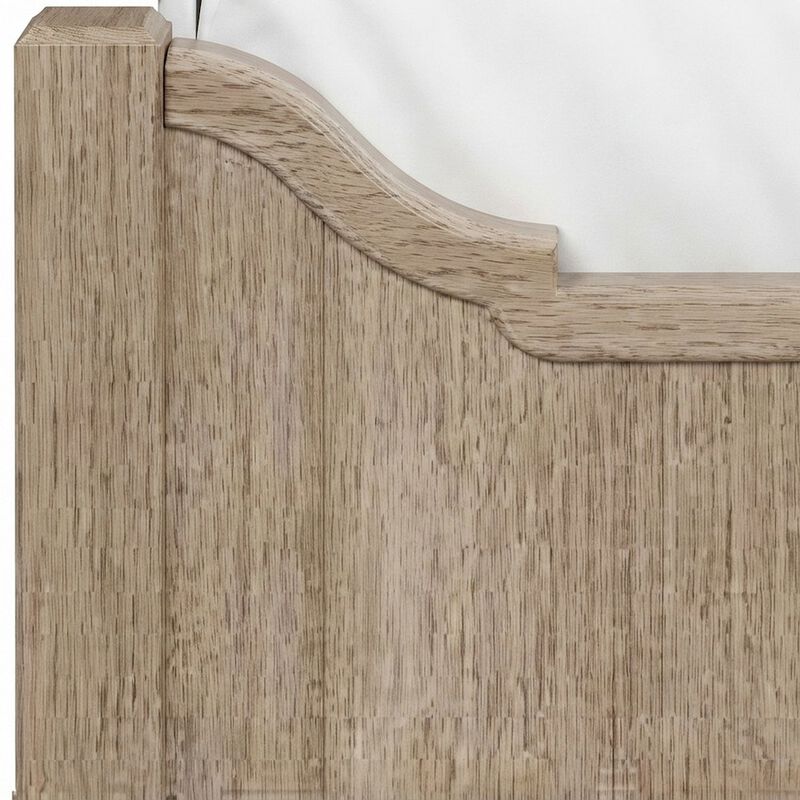Rubberwood Queen Platform Bed with Panel Headboard, Wood Slats, Sand image number 6