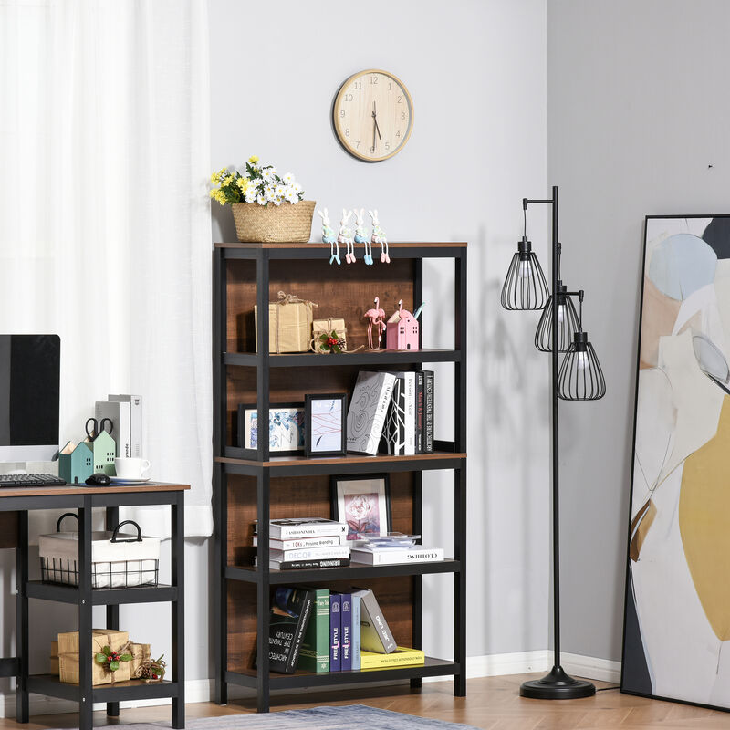 Freestanding Wood Bookcase Furniture with 4 Thick Shelves, & Anti-Topple Design