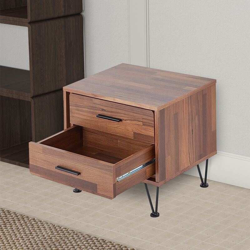 Contemporary 2 Drawers Wood Nightstand By Deoss, Brown-Benzara