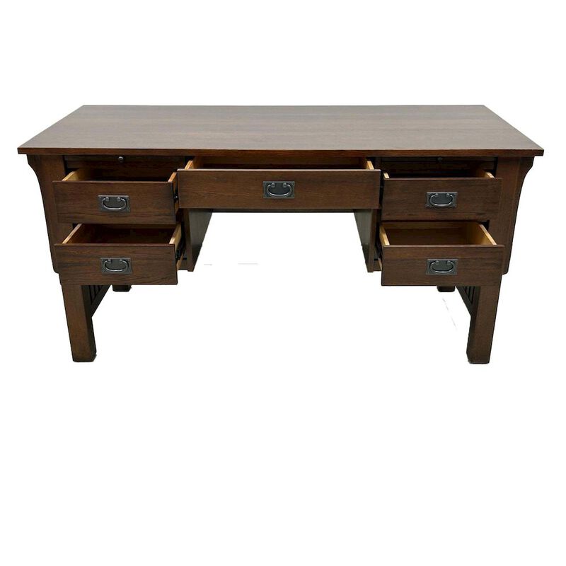 Crafters and Weavers Mission Quarter Sawn Oak 5 Drawer Desk - Walnut