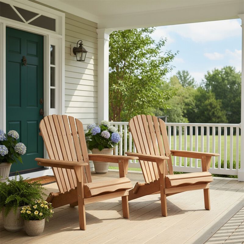 Outdoor Wooden Folding Adirondack Chair Set of 2 with BackRest, Wood Patio Chair for Garden Backyard image number 2