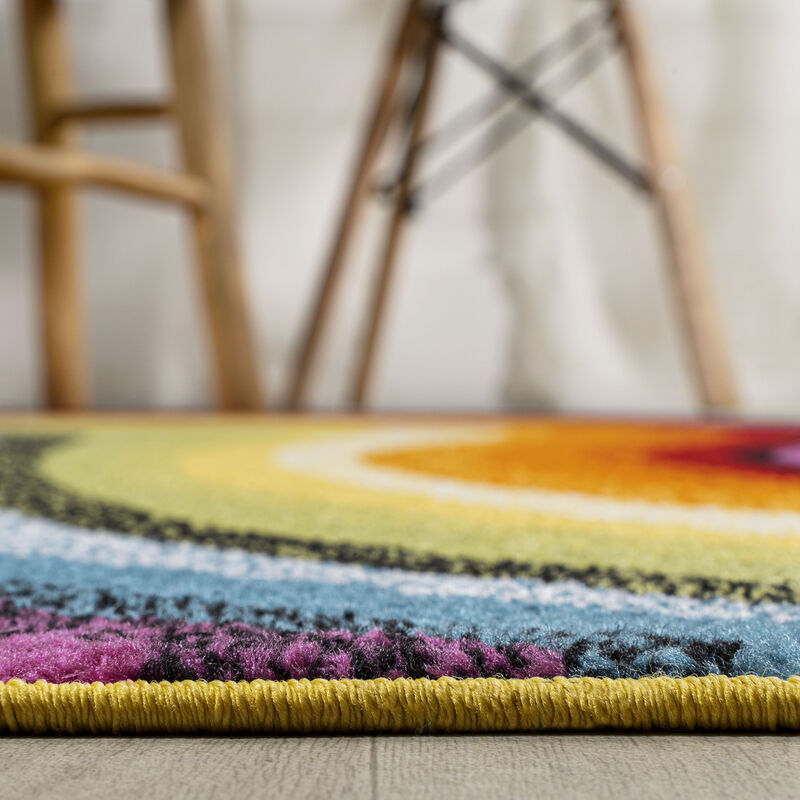 Flow Abstract Swirl Red/Yellow/Blue 2 ft. x 8 ft. Runner Rug