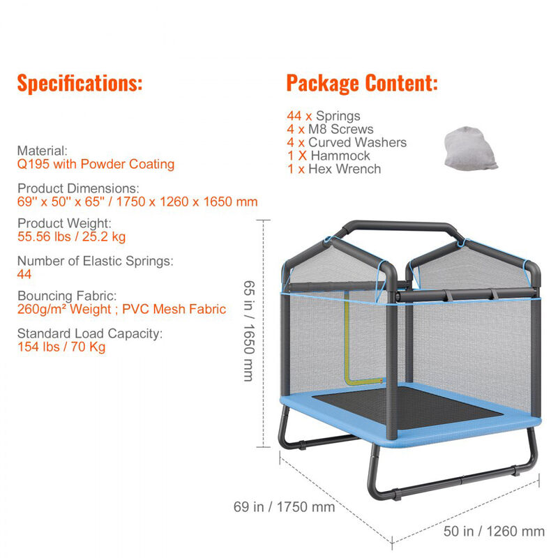 Mini Kids Trampoline with Enclosure Net, Gym Bar and Swing Hammock, Birthday Gift for Toddlers-Black image number 2