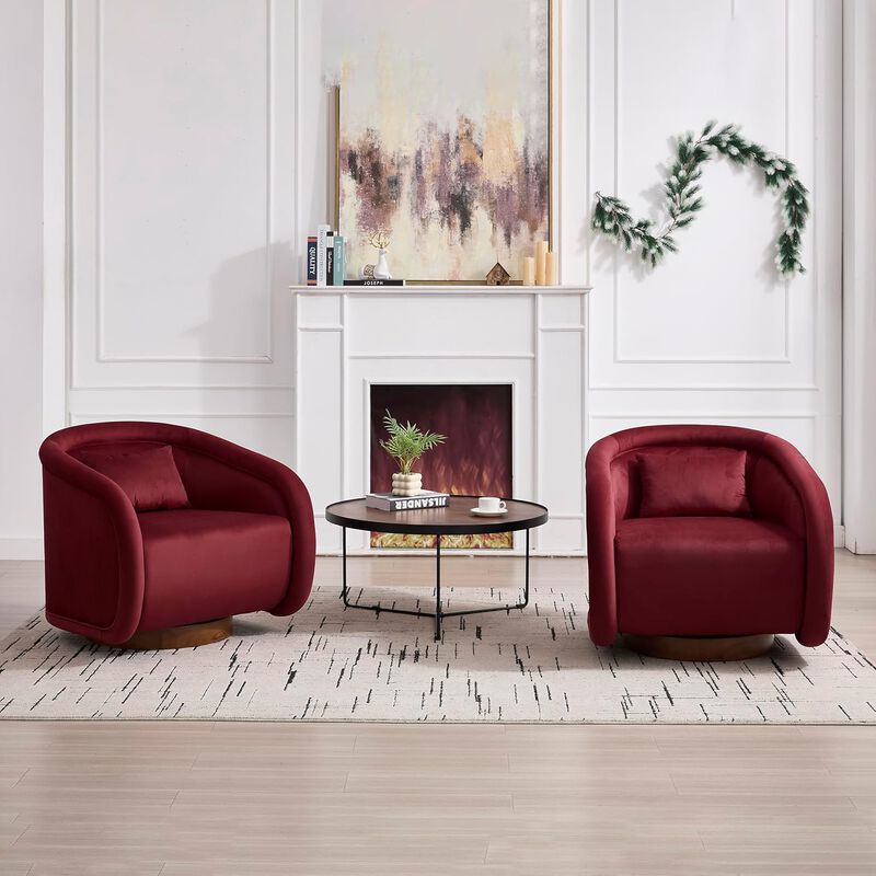 Envelor Luxury Boucle Velvet 360&deg; Swivel Barrel Accent Chair image number 4