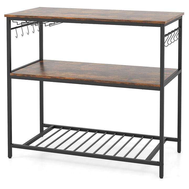 3 Shelves Kitchen Island Industrial Prep Table with Bottom Wine Rack