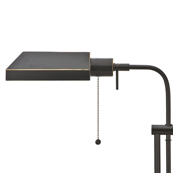 Metal Rectangular Desk Lamp with Adjustable Pole, Black-Benzara