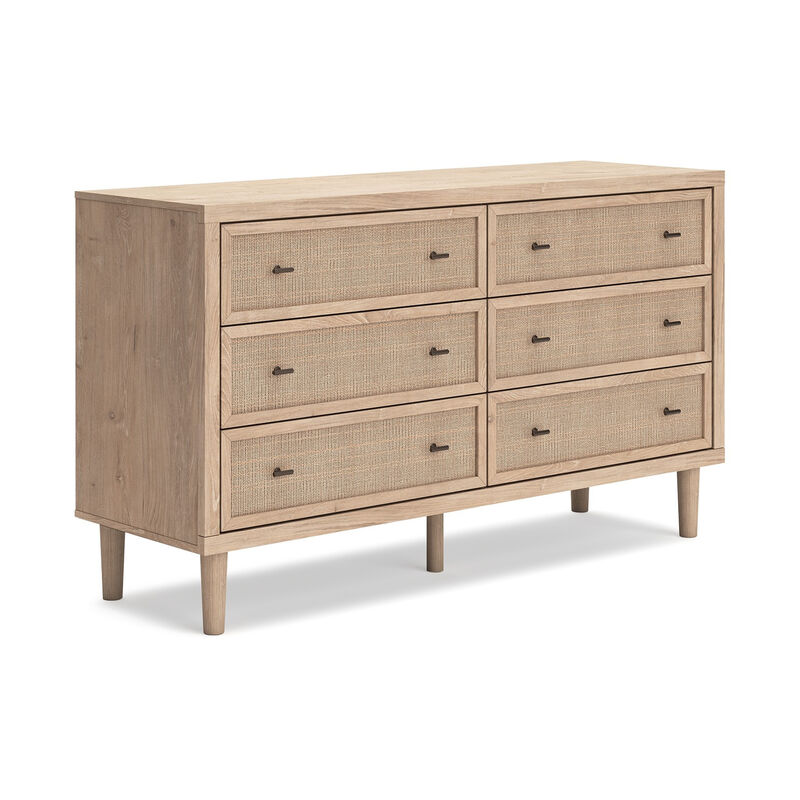 Ciel Wide Dresser, 6 Drawers with Metal Knob Handles, Brown and Bronze - Benzara