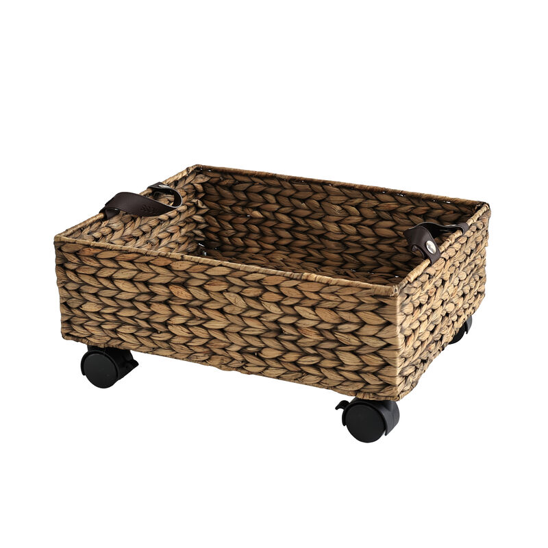 Adaline 18.11" Classic Farmhouse Handwoven Hyacinth Rectangular Underbed Storage Bin with Wheels and Handles