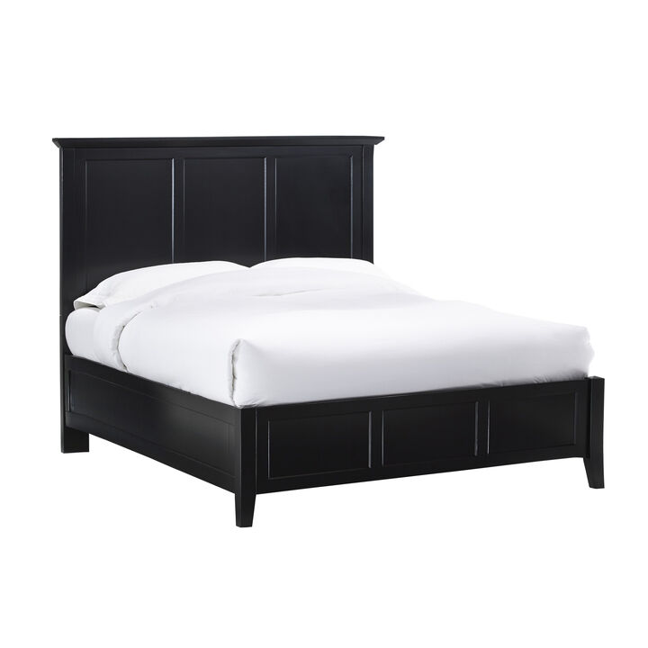 Neo King Size Bed, Panel Design Farmhouse Wood Frame with Slats, Black - Benzara