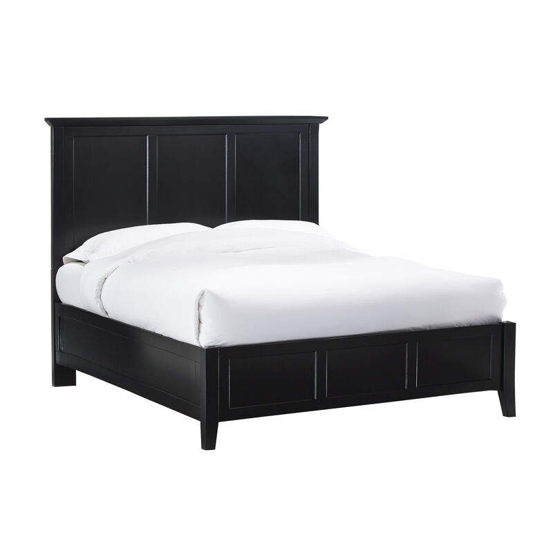 Neo King Size Bed, Panel Design Farmhouse Wood Frame with Slats, Black - Benzara
