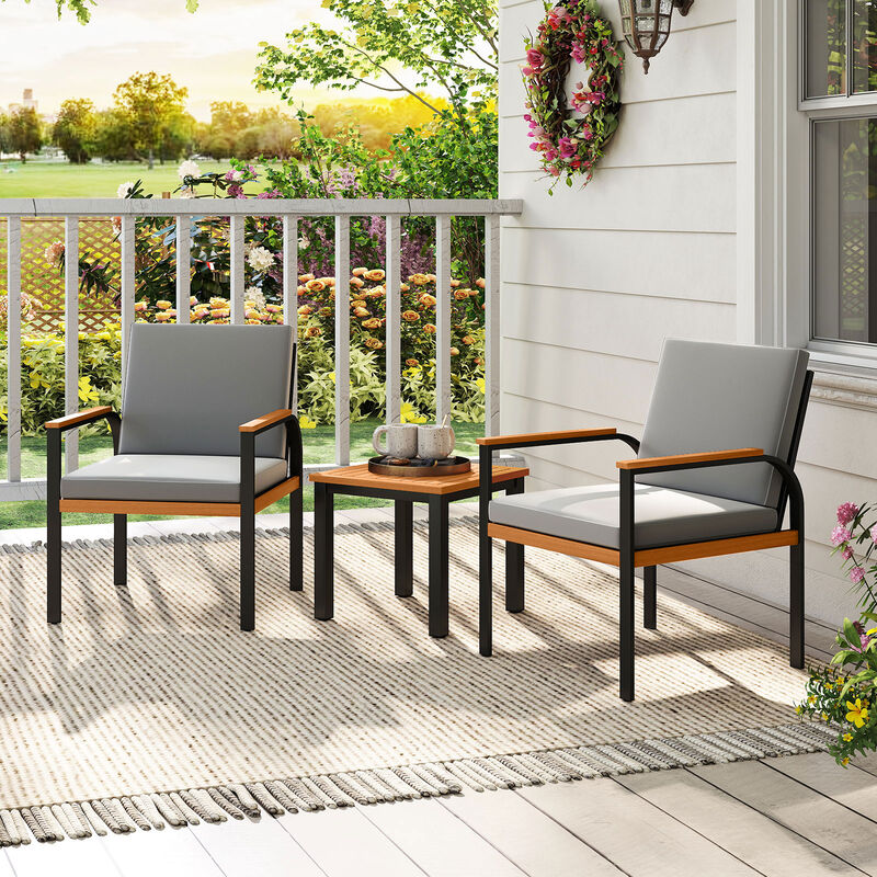 Grey 3-Piece Patio Conversation Set with Chairs and Coffee Table image number 4