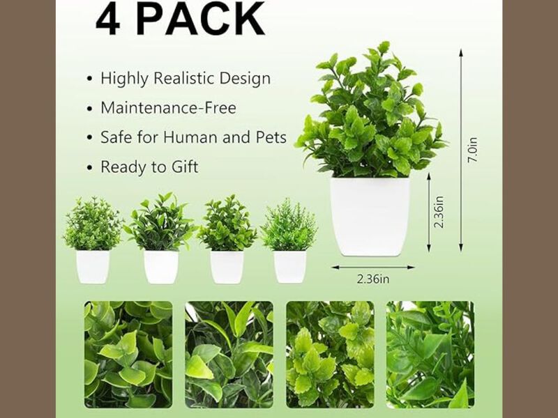 4 Pack Artificial Outdoor Plants Home Decor Small Mini Potted image number 2