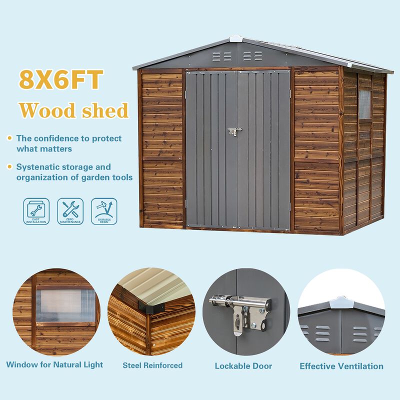 Mondawe 6x8FT Outdoor Cedarwood Storage Shed,Weatherproof & Ventilation Drainage Tool Shed image number 2