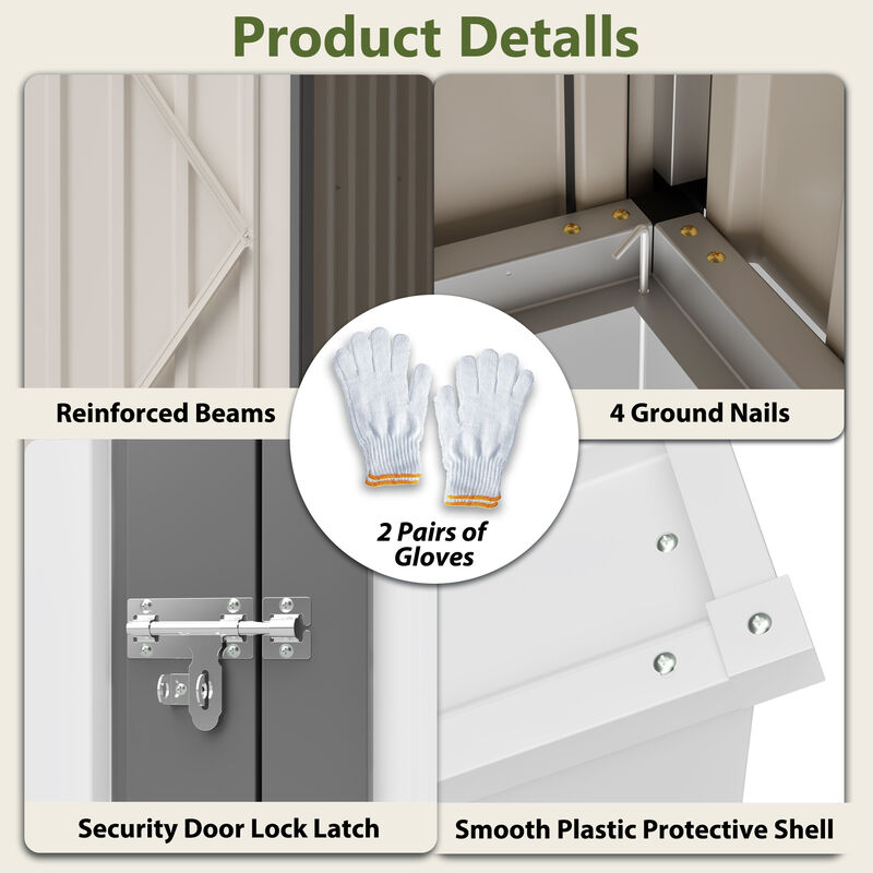 4' x 7' Lean-To Storage Shed, Heavy-Duty Metal Outdoor Garden & Bike Shed with Lockable Door image number 7