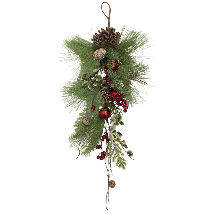 30" Frosted Berries and Pine Cones Artificial Christmas Teardrop Swag - Unlit