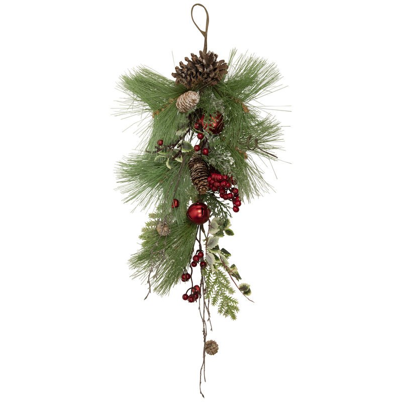 30" Frosted Berries and Pine Cones Artificial Christmas Teardrop Swag - Unlit image number 0
